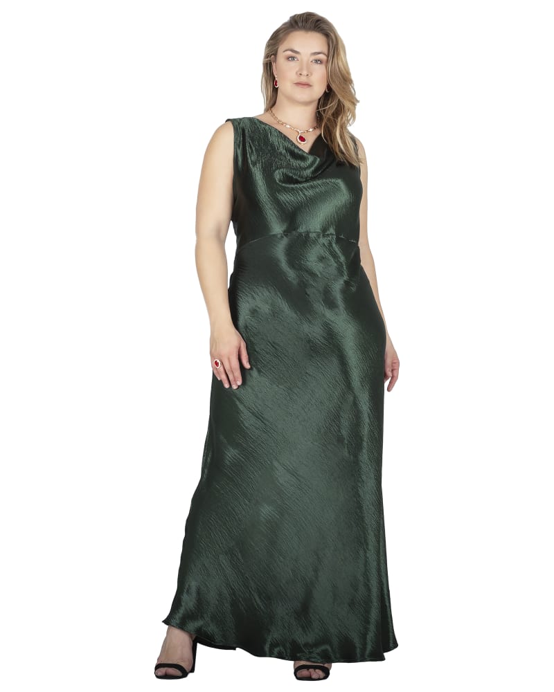 Plus Size Marilyn Cowl Neck Satin Maxi Dress Green